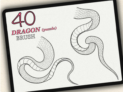 40 Dragons (Puzzle) Tattoo Brushes – Stamp Set for Procreate, Photoshop & CSP | Collection 2023