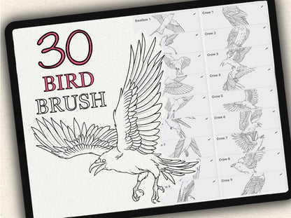 30 Bird Tattoo Brushes – Stamp Set for Procreate, Photoshop & CSP | Collection 2023