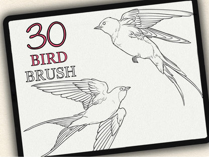 30 Bird Tattoo Brushes – Stamp Set for Procreate, Photoshop & CSP | Collection 2023