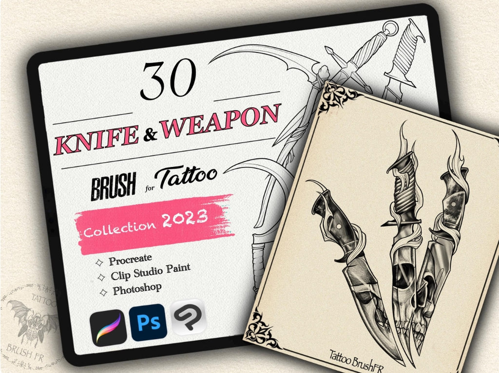 30 Knife & Weapon Tattoo Stamps |2023 Collection
