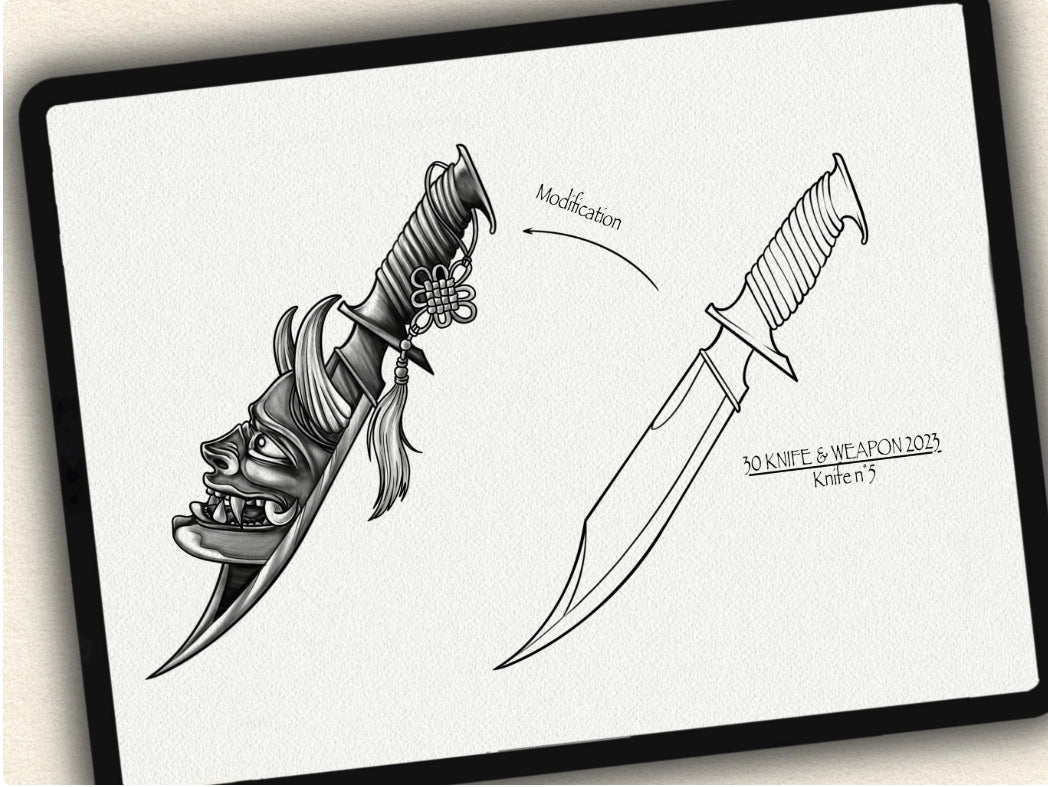 30 Knife & Weapon Tattoo Brushes – Stamp Set for Procreate, Photoshop & CSP | Collection 2023