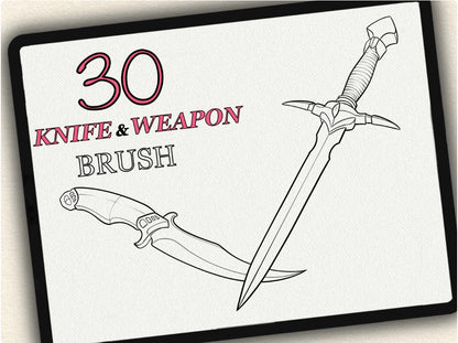 30 Knife & Weapon Tattoo Brushes – Stamp Set for Procreate, Photoshop & CSP | Collection 2023