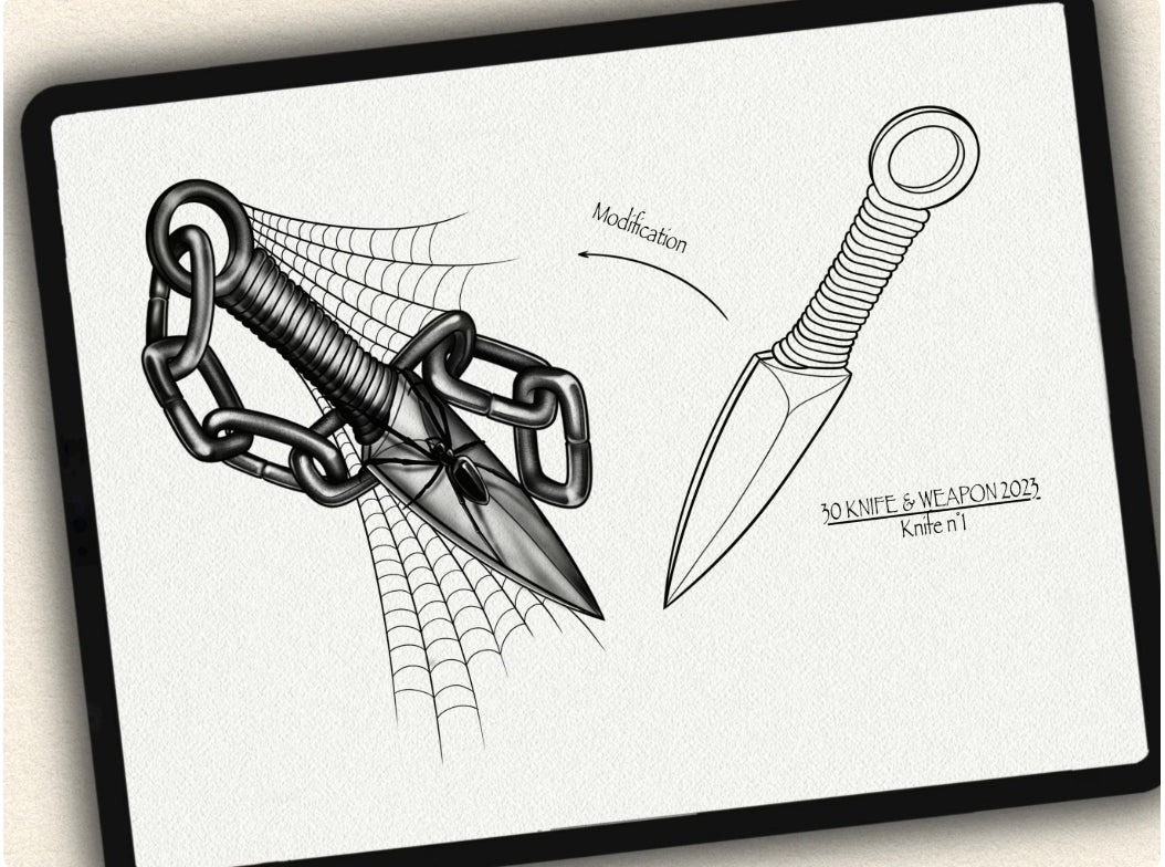 30 Knife & Weapon Tattoo Brushes – Stamp Set for Procreate, Photoshop & CSP | Collection 2023