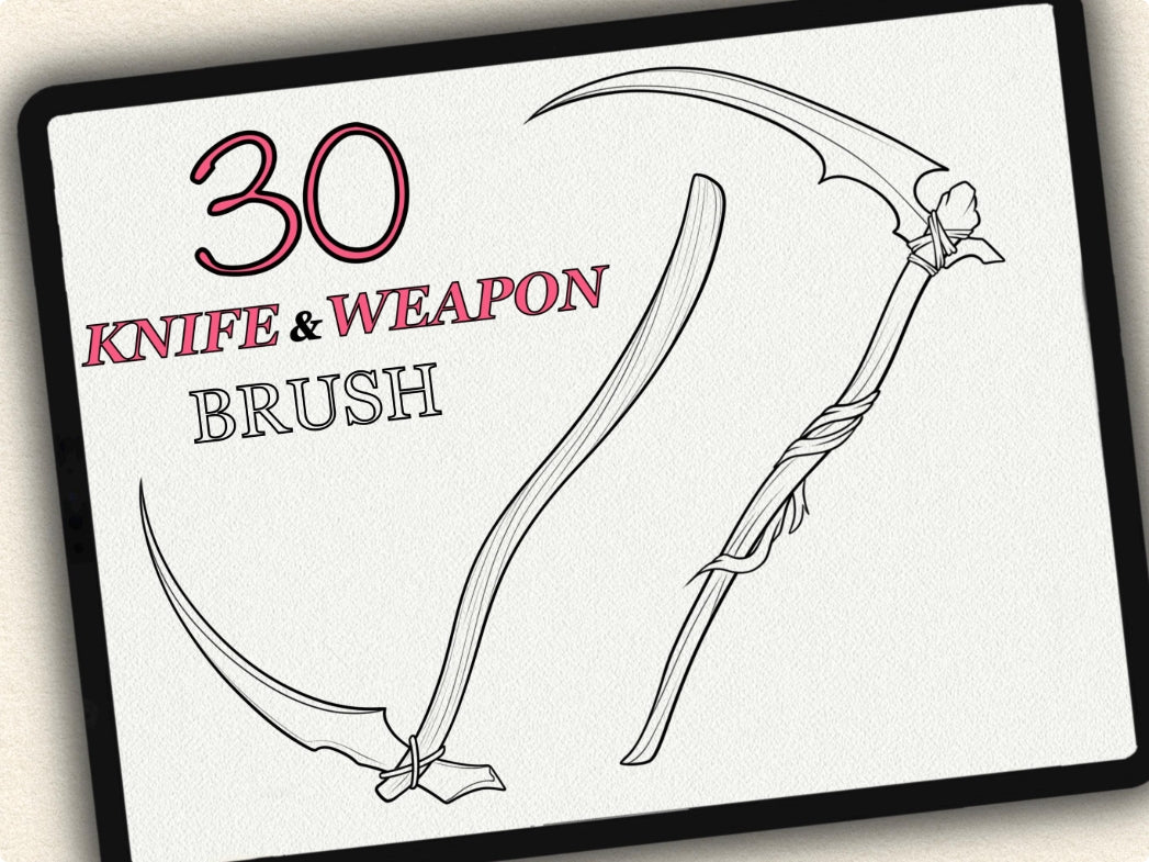 30 Knife & Weapon Tattoo Brushes – Stamp Set for Procreate, Photoshop & CSP | Collection 2023