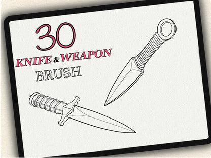 30 Knife & Weapon Tattoo Brushes – Stamp Set for Procreate, Photoshop & CSP | Collection 2023