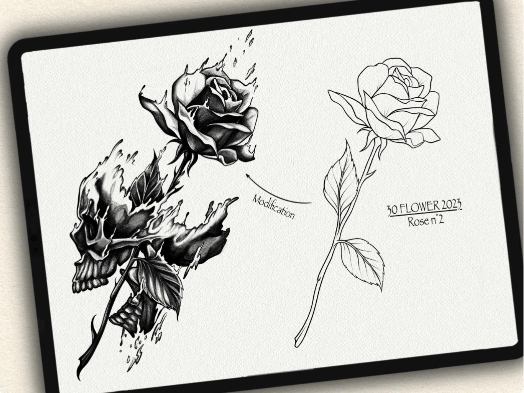30 Flower Tattoo Brushes – Stamp Set for Procreate, Photoshop & CSP | Collection 2023