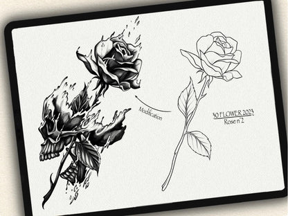 30 Flower Tattoo Brushes – Stamp Set for Procreate, Photoshop & CSP | Collection 2023