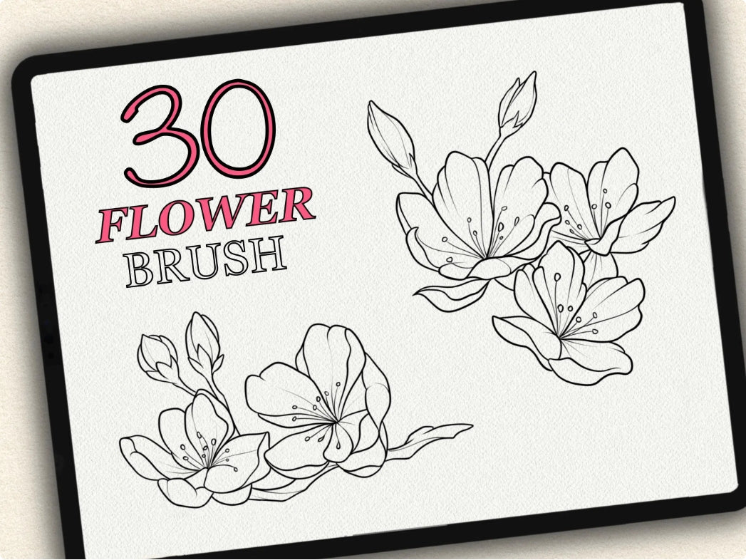 30 Flower Tattoo Brushes – Stamp Set for Procreate, Photoshop & CSP | Collection 2023