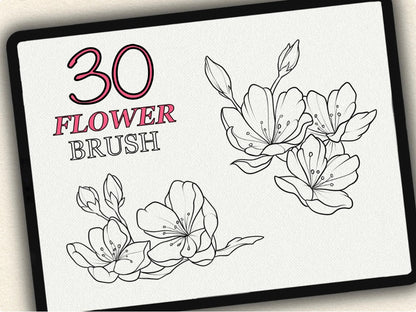 30 Flower Tattoo Brushes – Stamp Set for Procreate, Photoshop & CSP | Collection 2023