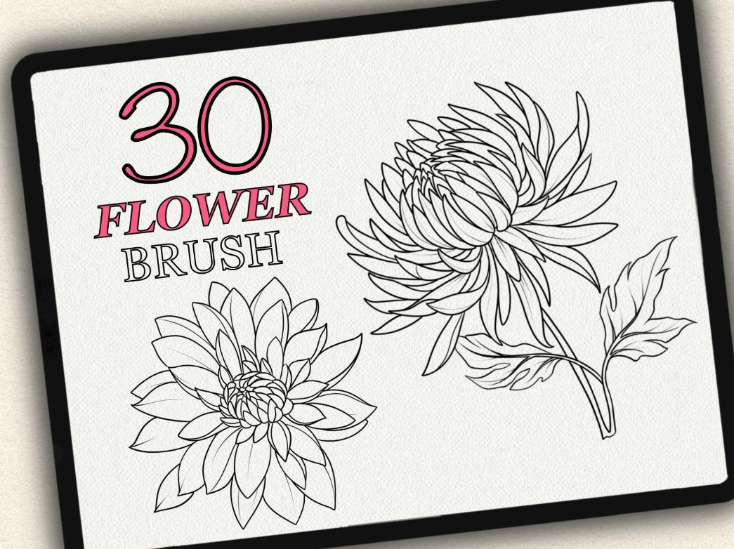 30 Flower Tattoo Brushes – Stamp Set for Procreate, Photoshop & CSP | Collection 2023