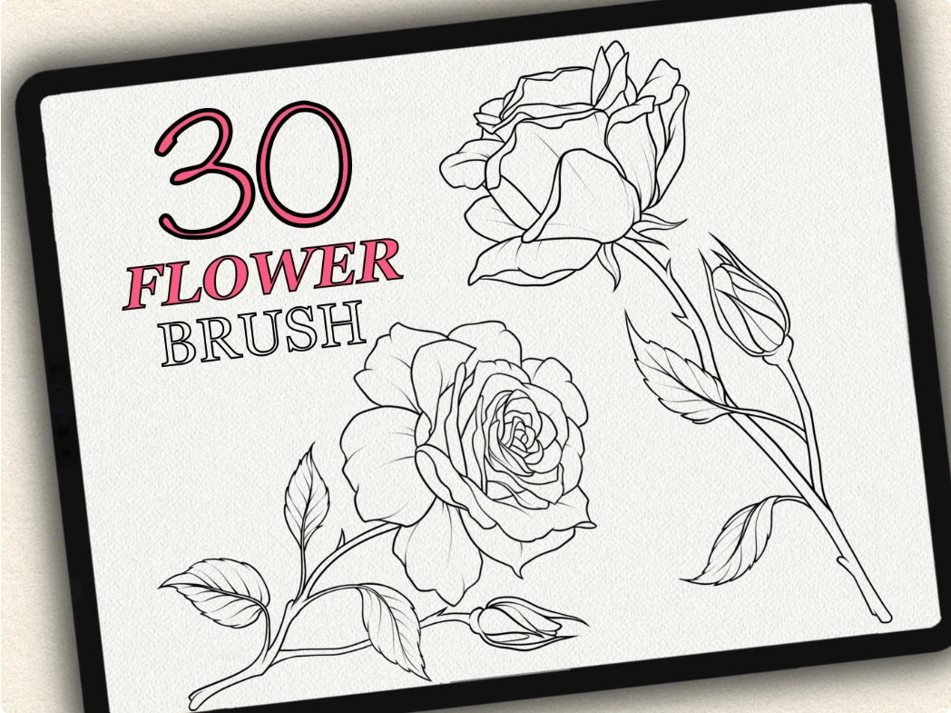 30 Flower Tattoo Brushes – Stamp Set for Procreate, Photoshop & CSP | Collection 2023