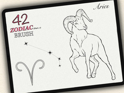 42 Zodiac Tattoo Brushes – Stamp Set  – Part 1 –  for Procreate, Photoshop & CSP | Collection 2023