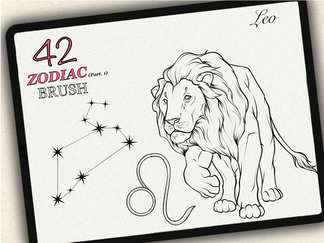 42 Zodiac Tattoo Brushes – Stamp Set  – Part 1 –  for Procreate, Photoshop & CSP | Collection 2023