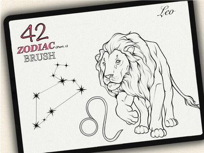 42 Zodiac Tattoo Brushes – Stamp Set  – Part 1 –  for Procreate, Photoshop & CSP | Collection 2023
