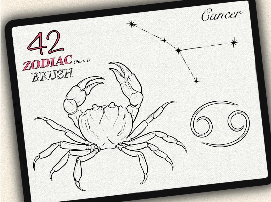 42 Zodiac Tattoo Brushes – Stamp Set  – Part 1 –  for Procreate, Photoshop & CSP | Collection 2023