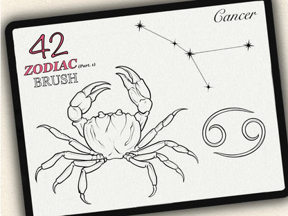 42 Zodiac Tattoo Brushes – Stamp Set  – Part 1 –  for Procreate, Photoshop & CSP | Collection 2023