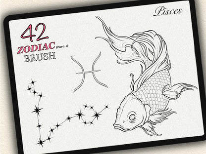42 Zodiac Tattoo Brushes – Stamp Set  – Part 1 –  for Procreate, Photoshop & CSP | Collection 2023