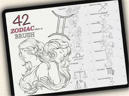 42 Zodiac Tattoo Brushes – Stamp Set  – Part 2 –  for Procreate, Photoshop & CSP | Collection 2023