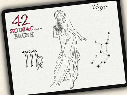 42 Zodiac Tattoo Brushes – Stamp Set  – Part 2 –  for Procreate, Photoshop & CSP | Collection 2023