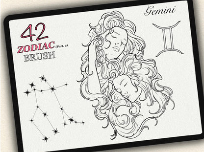 42 Zodiac Tattoo Brushes – Stamp Set  – Part 2 –  for Procreate, Photoshop & CSP | Collection 2023