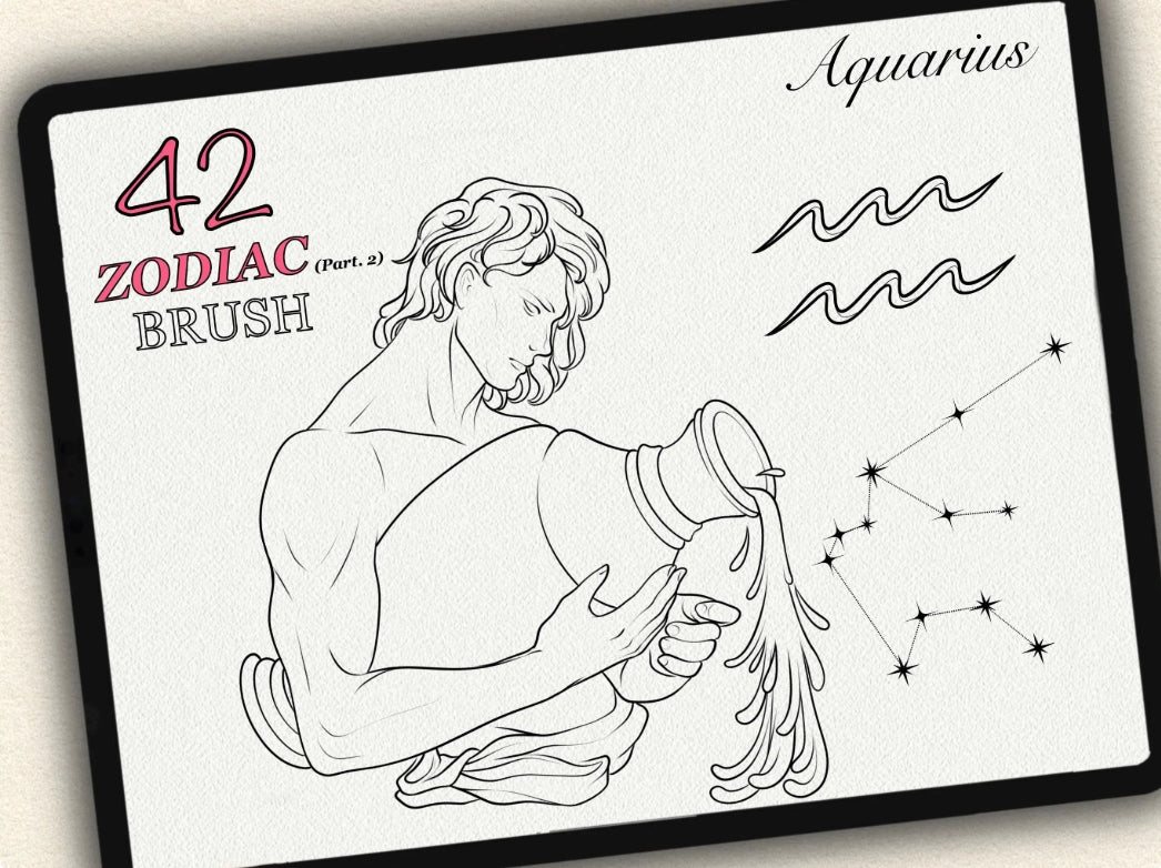 42 Zodiac Tattoo Brushes – Stamp Set  – Part 2 –  for Procreate, Photoshop & CSP | Collection 2023