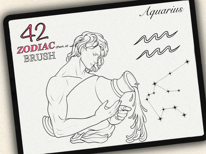 42 Zodiac Tattoo Brushes – Stamp Set  – Part 2 –  for Procreate, Photoshop & CSP | Collection 2023