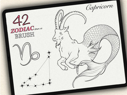 42 Zodiac Tattoo Brushes – Stamp Set  – Part 2 –  for Procreate, Photoshop & CSP | Collection 2023