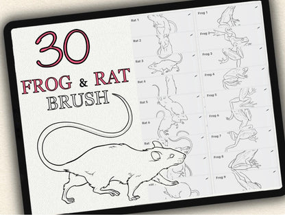 30 Frog & Rat Tattoo Brushes – Stamp Set for Procreate, Photoshop & CSP | Collection 2023