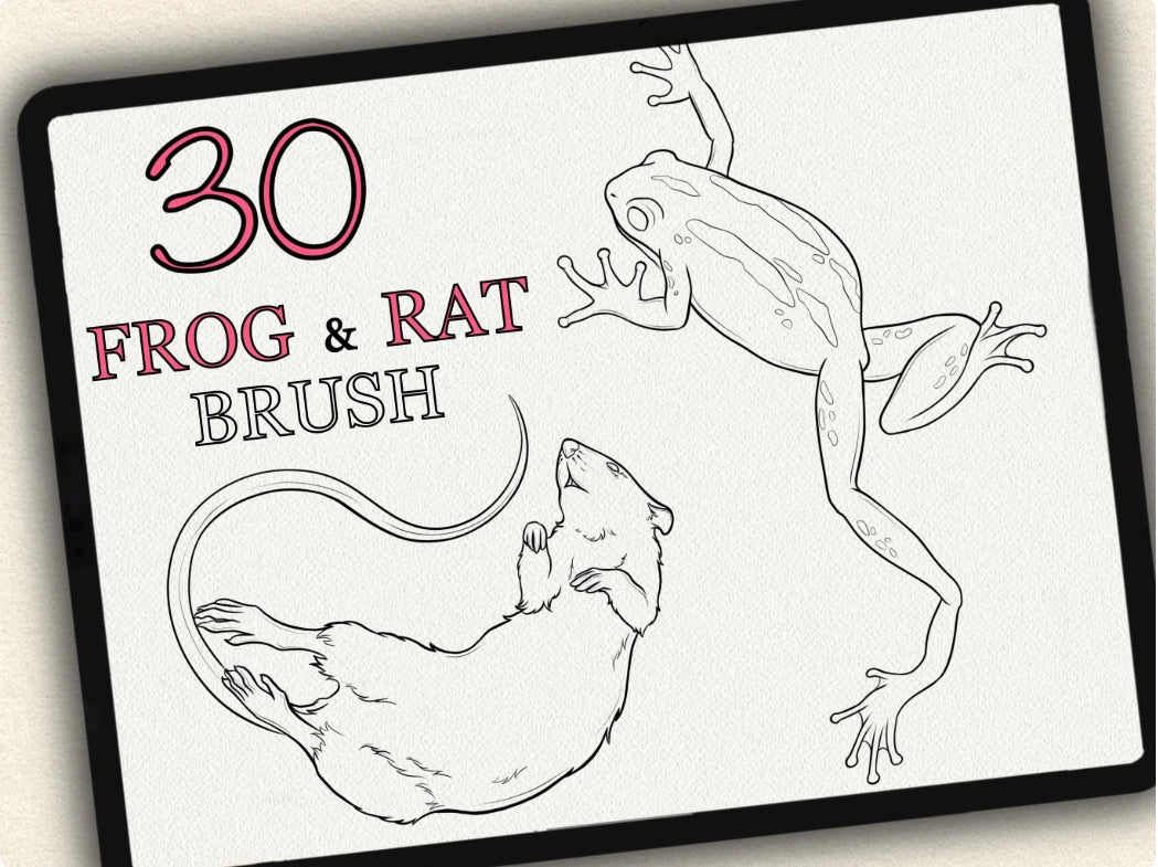 30 Frog & Rat Tattoo Brushes – Stamp Set for Procreate, Photoshop & CSP | Collection 2023