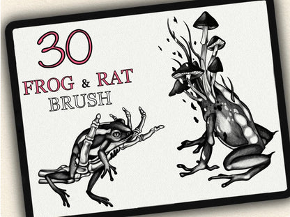30 Frog & Rat Tattoo Brushes – Stamp Set for Procreate, Photoshop & CSP | Collection 2023