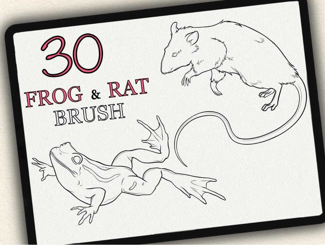 30 Frog & Rat Tattoo Brushes – Stamp Set for Procreate, Photoshop & CSP | Collection 2023