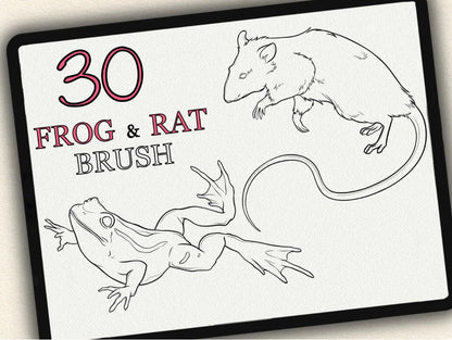 30 Frog & Rat Tattoo Brushes – Stamp Set for Procreate, Photoshop & CSP | Collection 2023