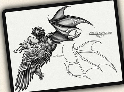 30 Dragons Wings Tattoo Brushes – Stamp Set for Procreate, Photoshop & CSP | Collection 2023