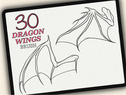 30 Dragons Wings Tattoo Brushes – Stamp Set for Procreate, Photoshop & CSP | Collection 2023