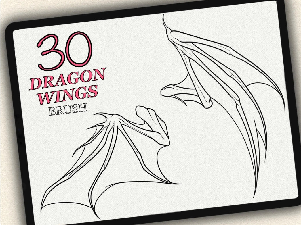 30 Dragons Wings Tattoo Brushes – Stamp Set for Procreate, Photoshop & CSP | Collection 2023