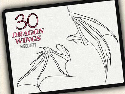 30 Dragons Wings Tattoo Brushes – Stamp Set for Procreate, Photoshop & CSP | Collection 2023