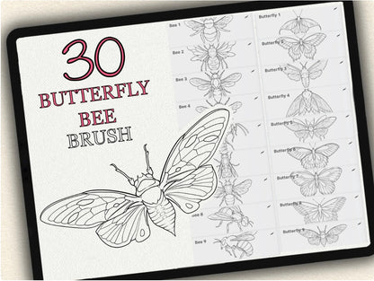 30 Butterfly & Bee Tattoo Brushes – Stamp Set for Procreate, Photoshop & CSP | Collection 2023