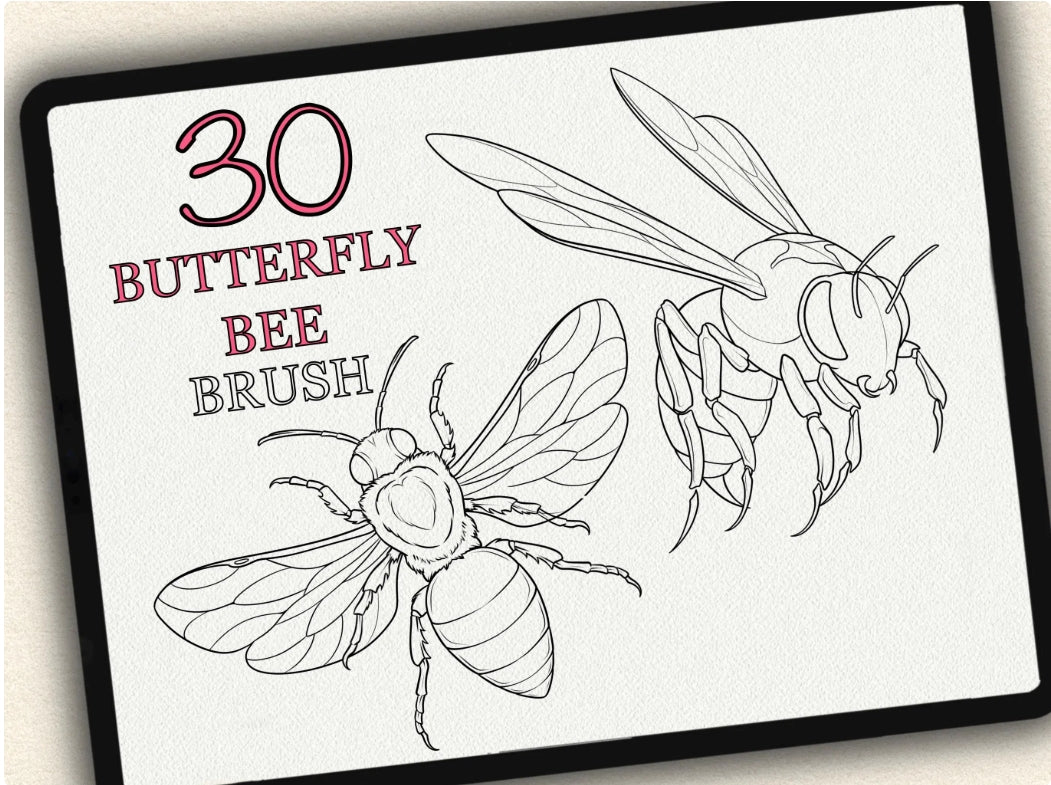 30 Butterfly & Bee Tattoo Brushes – Stamp Set for Procreate, Photoshop & CSP | Collection 2023