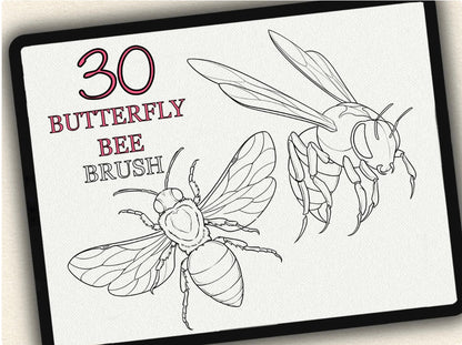 30 Butterfly & Bee Tattoo Brushes – Stamp Set for Procreate, Photoshop & CSP | Collection 2023