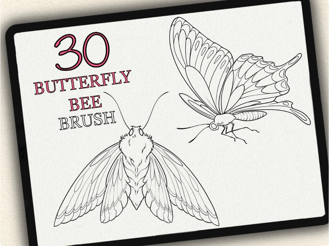 30 Butterfly & Bee Tattoo Brushes – Stamp Set for Procreate, Photoshop & CSP | Collection 2023