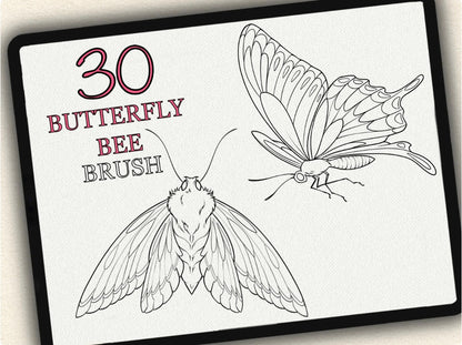 30 Butterfly & Bee Tattoo Brushes – Stamp Set for Procreate, Photoshop & CSP | Collection 2023