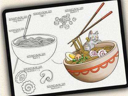 40 Ramen Bowl Tattoo Brushes – Stamp Set for Procreate, Photoshop & CSP | Collection 2023