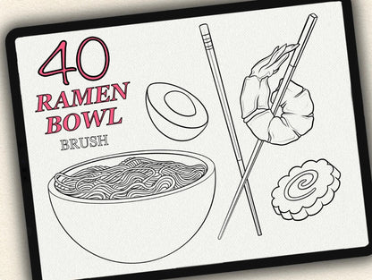 40 Ramen Bowl Tattoo Brushes – Stamp Set for Procreate, Photoshop & CSP | Collection 2023