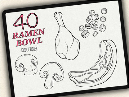 40 Ramen Bowl Tattoo Brushes – Stamp Set for Procreate, Photoshop & CSP | Collection 2023