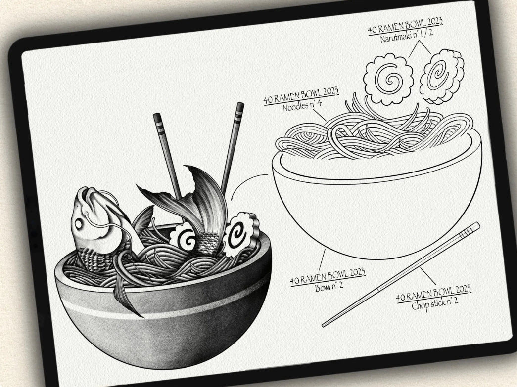 40 Ramen Bowl Tattoo Brushes – Stamp Set for Procreate, Photoshop & CSP | Collection 2023