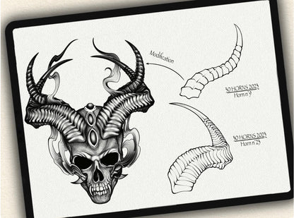30 Horns Tattoo Brushes – Stamp Set for Procreate, Photoshop & CSP | Collection 2023