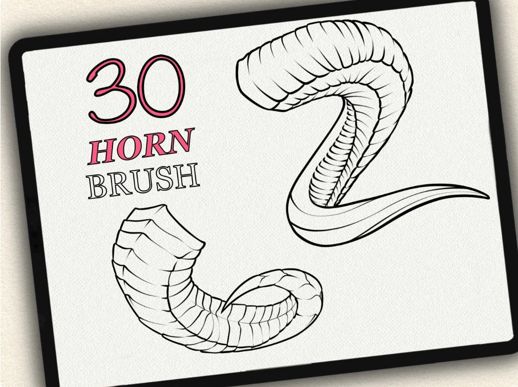 30 Horns Tattoo Brushes – Stamp Set for Procreate, Photoshop & CSP | Collection 2023