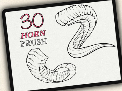 30 Horns Tattoo Brushes – Stamp Set for Procreate, Photoshop & CSP | Collection 2023