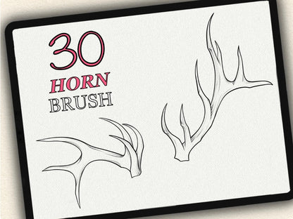 30 Horns Tattoo Brushes – Stamp Set for Procreate, Photoshop & CSP | Collection 2023