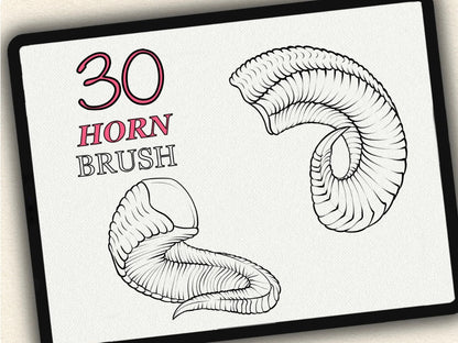 30 Horns Tattoo Brushes – Stamp Set for Procreate, Photoshop & CSP | Collection 2023
